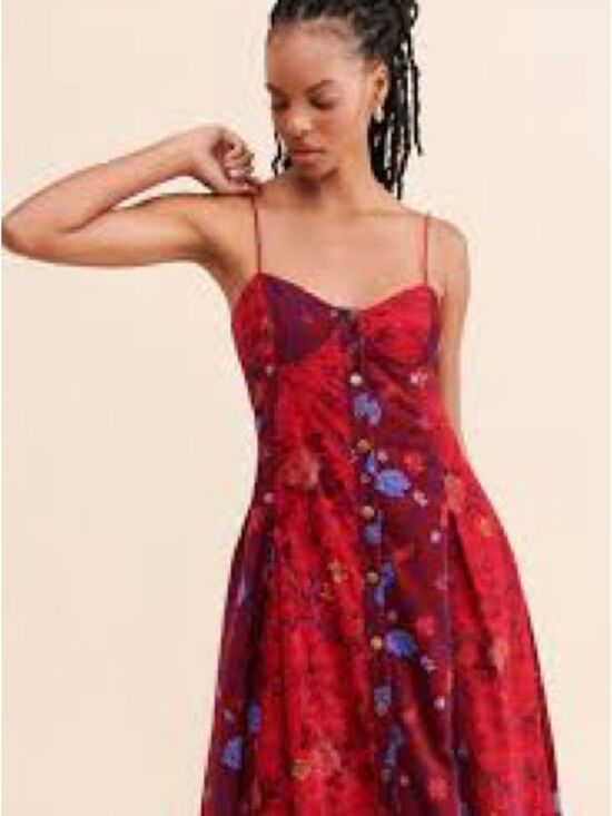 Free People Dresses & Skirts - Free People Gail Red Floral Spaghetti-Strap Midi Dress M